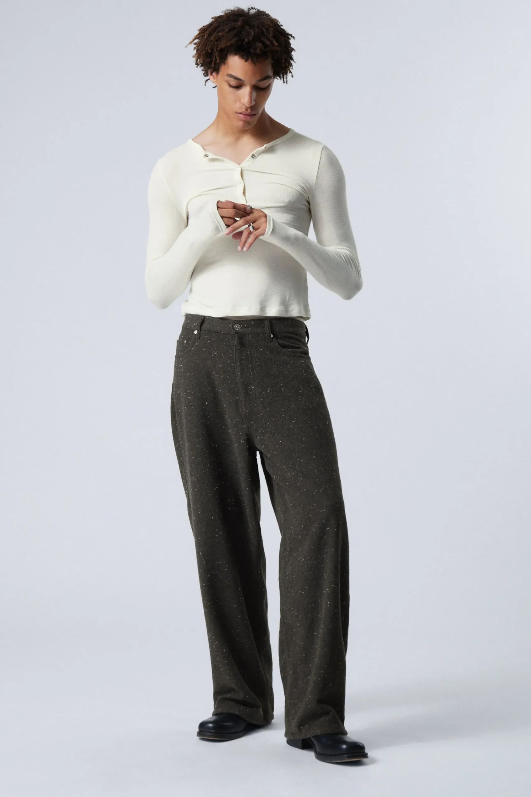 Weekday Byxor<ASTRO LOOSE BAGGY NEPS SUIT TROUSERS