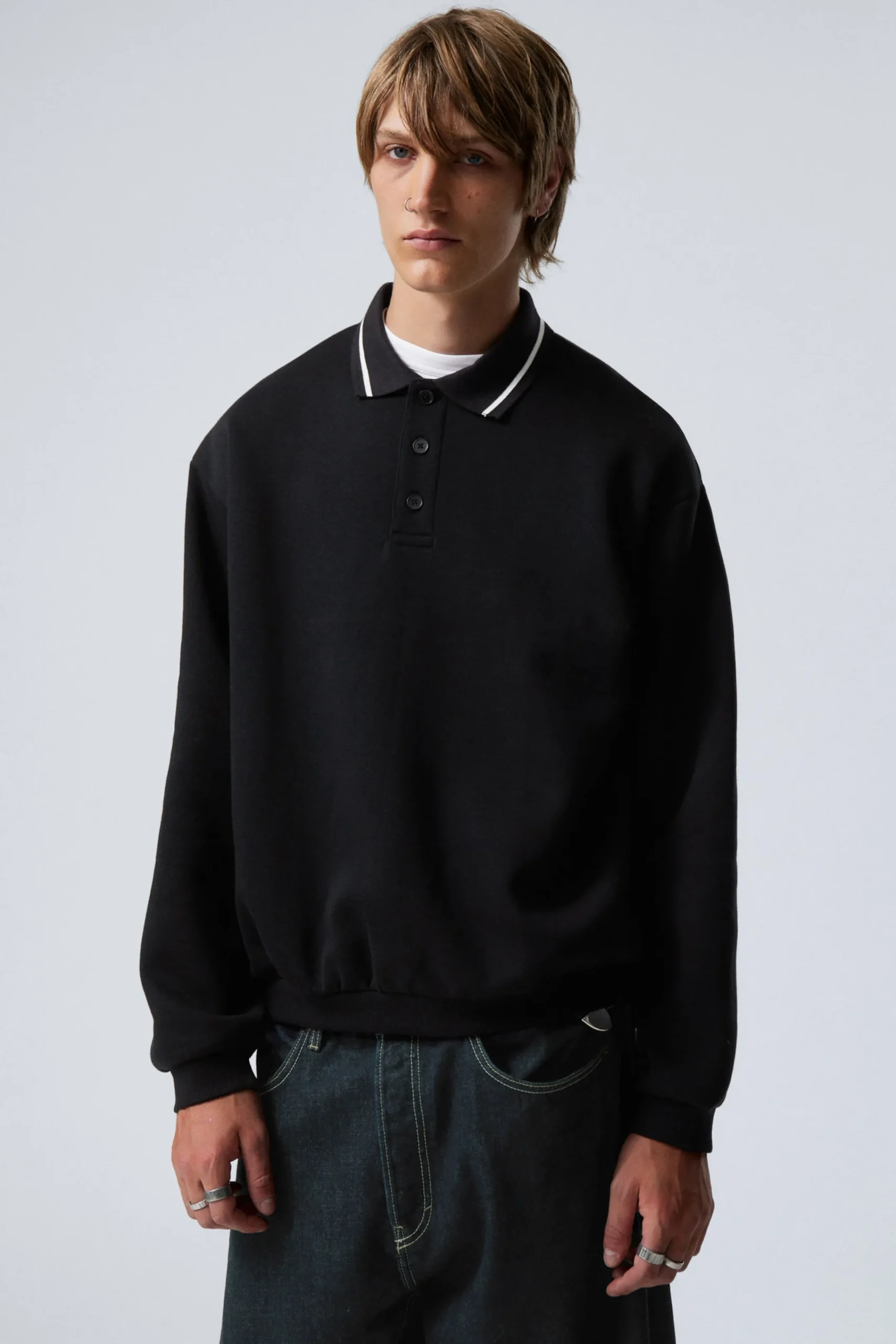Weekday Stickat<LEDIG POLO-SWEATSHIRT