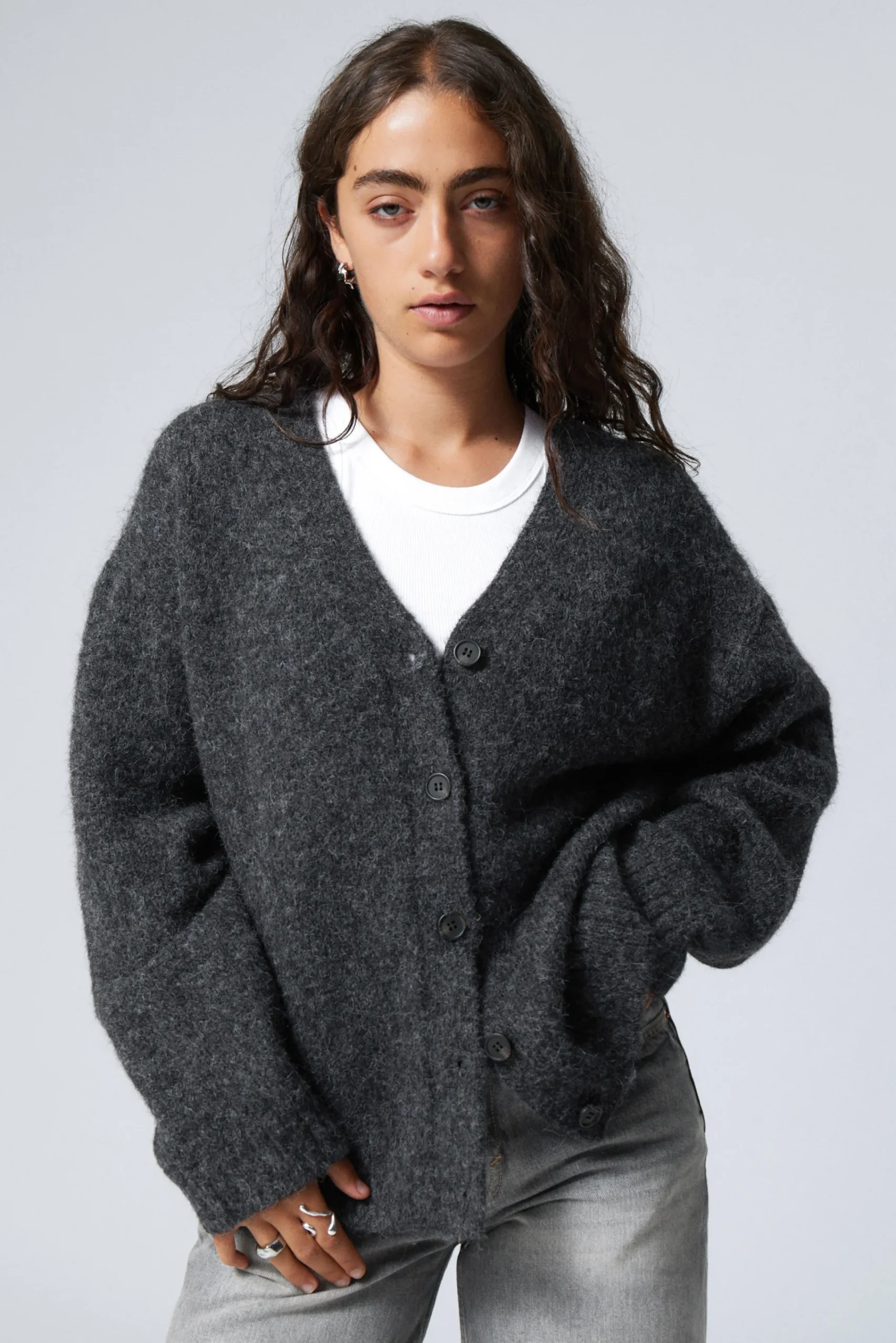 Weekday Stickat<STICKAD ENKELKNÄPPT CARDIGAN